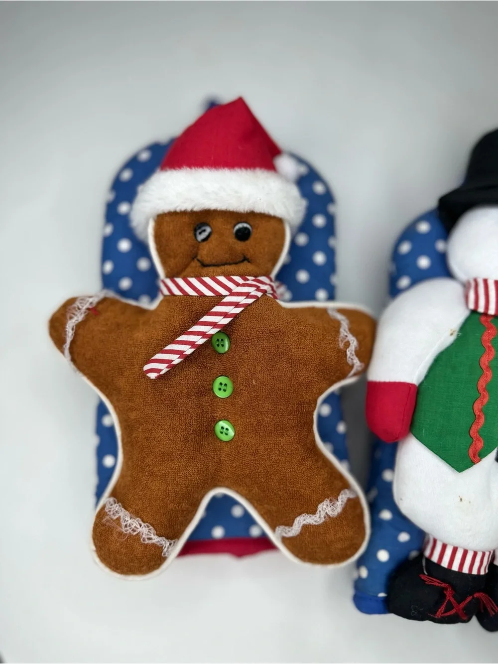VTG Christmas Oven Mitt Set Gingerbread Man Snowman Hanging Pot Holders Decor